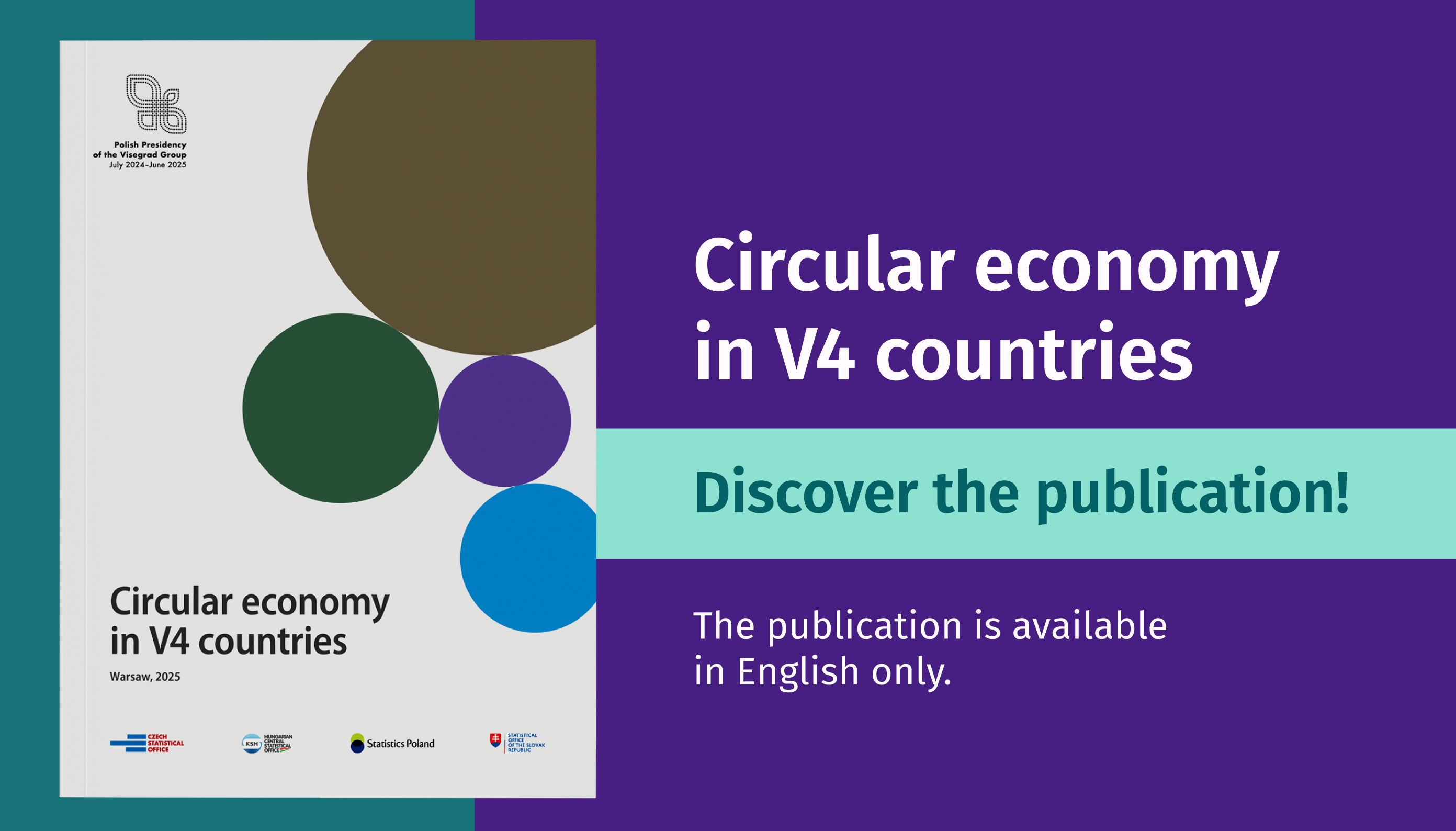 On the left: the cover of the publication Circular economy in V4 countries; on the right: the text ‘We invite you to read it! The publication is available in English only.