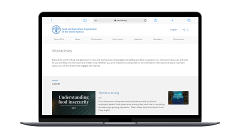 Widok strony narzędzia do wizualizacji danych FAO Interactives na ekranie laptopa.
