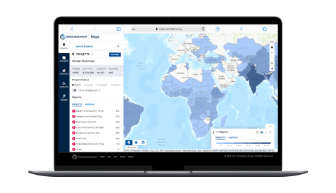 Widok strony narzędzia do wizualizacji danych The World Bank Maps na ekranie laptopa.